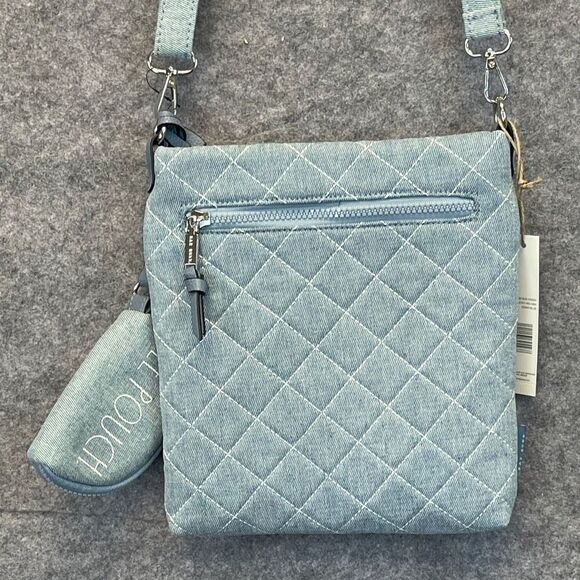 NWT RAE DUNN Crossbody Bag Blue Denim Quilted Purse With Matching Pouch New - Picture 6 of 14